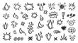 © fusiangkara - Hand drawn doodle icons representing emotions like anger frustration and sadness with rain drops and explosion symbols on white background