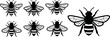 © AR Creations - Multiple black bee silhouettes are arranged on a white background with one large bee.