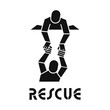 © Tammanna - Illustration of a stylized rescue operation, depicting a person reaching down to help another person up, with the word 'RESCUE' clearly visible below the figures