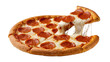 © Iura - Isolated Pepperoni pizza with a pulled slice and delicious melted mozzarella cheese stretching.