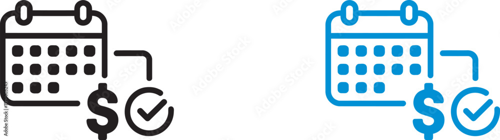 Subscription billing icon set, automatic payment, monthly billing cycle ...