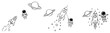 © Cristiano - Space exploration doodle set with astronauts rockets and planets in thin line art style