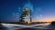 © Restyler - Smart building with digital data overlays. Future urban efficiency. Innovation at night.