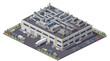 © Tumini - Isometric illustration of a modern industrial factory building with loading docks, trucks, and delivery vehicles, showcasing manufacturing and logistics infrastructure