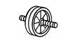 © MDLOVELU - Ab roller vector icon illustration for fitness and core workout. Minimalist black and white line art of an abdominal wheel exercise equipment for gym, home training, and bodybuilding.