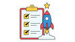 © kawsar - Flat vector illustration of a business recruitment funnel icon with a checklist clipboard, launching rocket, and star, representing startup success, project management, and career growth.