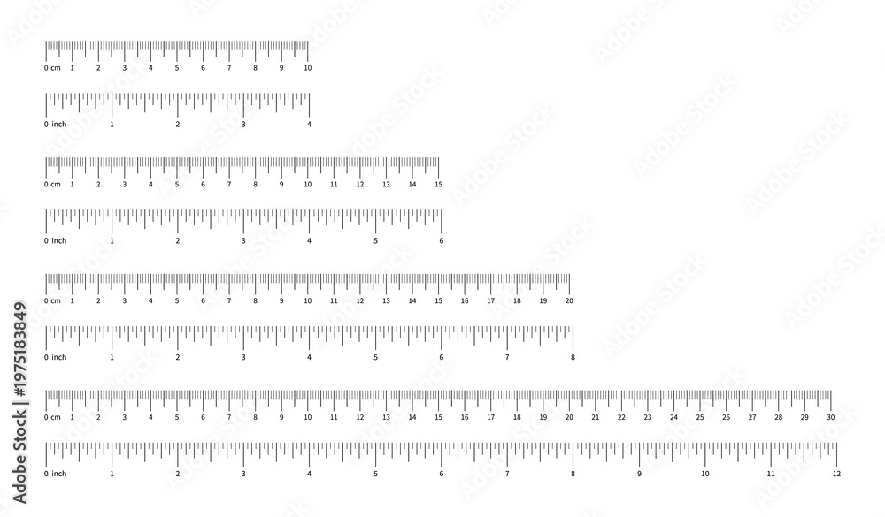 Set of measuring chart with 10cm, 15cm, 20 cm, 30 centimeters ...