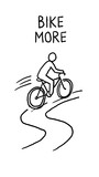 Vertical hand drawn doodle of stick figure riding a bicycle with bike more text