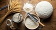 © Kerkez2 - Overhead view of baking ingredients and tools on a rustic wooden table.