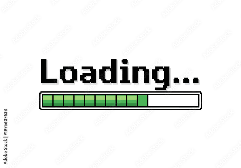 Loading progress bar with pixelated graphics and the word Loading ...