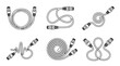 © gunzexx png and bg - ethernet cable , six black Continuous Line Art (Single Line) vector set collection , white background , PNG and SVG