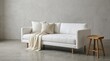 © Svitlana - A contemporary living room with a white modern daybed sofa and wooden stool, isolated cleanly with soft elegant lighting, ultra-realistic, no logos.