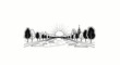 © hijume - Stylized sunburst over a tree-lined avenue leading to a city skyline