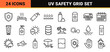 © PixeloAI - Sun protection and beach safety line icons for skincare and summer weather.