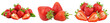 © Akbar - Collection of luscious, ripe red strawberries with vibrant green leaves and some sliced in half, fresh and sweet.