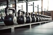 © nsit0108 - Kettlebells lined up on a rack in a fitness gym ready for workout
