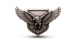 © Creative - Gray eagle emblem with wings spread on shield crest symbol