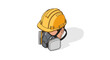 © Re - Yellow hard hat and respirator mask for safety.