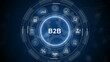 © Masha Stock - B2B Business Growth and Digital Transformation Concept.representing corporate partnerships, communication, and technology. 3d Motion graphics of technology icon interface background