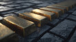 © Nattapol - Majestic illustration concept showing rising gold bar representing confident wealth finance and successful investment growth on dark stone