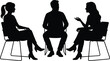© Asibul - Three people sitting in chairs having a conversation in silhouette style