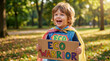 © AIMIN - Earth Day Mother Earth child plastic bag superhero costume eco warrior sign environmental creativity sustainability editorial magazine cover website banner