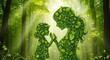 © RobinGraphix - Mother and child figures made of leaves in a lush green forest.