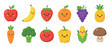 © David - Cute cartoon fruits and vegetables with happy smiling faces arranged in a colorful collection for healthy eating concepts.