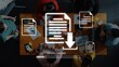 © InfiniteFlow - A dynamic overhead view of a collaborative team engaged in project planning, featuring a downloading icon and scattered paperwork, ideal for workplace and teamwork themes. Raster