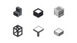 © ahmad - Isometric illustrations featuring geometrical shapes including cubes, tables and layered structures, on a white canvas