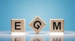 © Juwel_AI Designer - Egm acronym for extraordinary general meeting spelled with wooden letter blocks on reflective blue background