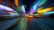 © gabriel - Vibrant, motion-blurred city street at night, full of colorful lights and urban energy
