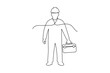 © farzana - Minimalist one line art of repairman with toolbox outline illustration