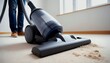 © PakistanGaming - Man uses vacuum cleaner for dust removal. Construction site cleanup with powerful suction. Worker with blue jeans and boots cleans floor with appliance.. created with generative ai