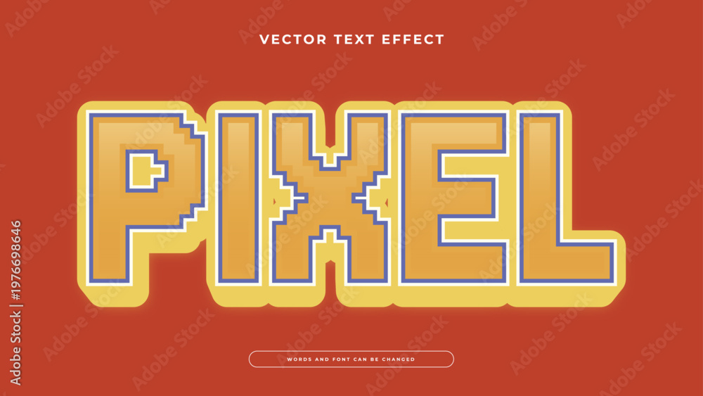 Retro gaming pixel art text effect in orange and yellow with blocky 3D ...