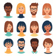© Agus - Flat vector illustration of twelve diverse male and female avatar icons featuring various ethnicities, skin tones, hairstyles, facial hair, and eyewear on a white background.