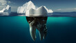 © AndyGordon - A conceptual dental illustration showing a tooth as an iceberg with hidden decay beneath the surface, representing unseen oral health issues.