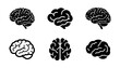 © Ripa - Human brain icon set, 6 black vector brain symbols, neurology medical icons