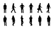 © Sujon - People silhouette vector set, walking and standing human figures, 12 icons