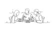 © supplement - Caucasian adults enjoying meal together in minimalist line art style. None editable stroke