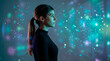 © Rendara Studio - AI specialist woman observing digital data particles on futuristic interface