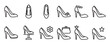 © Mr. Stocker - Collection of various line art high heel shoe icons, featuring different styles and decorative elements, presented in a clean, minimalist design