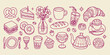 © dhruvik - Hand drawn coffee doodles, breakfast food sketches, cafe beverage icons, morning routine illustrations, caffeine lover elements, croissant and coffee art, kitchen table sketches