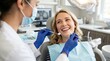 © Eve - Professional dentist examining female patient teeth with mirror and probe in clinic. Modern dental checkup and healthcare service. Smiling woman in dentist chair.