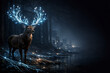 © Micevic family - Majestic deer with glowing fiber optic antlers in mystical forest at night