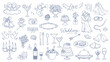 © Bohdan - Hand drawn Valentine and wedding doodle icons set with romantic elements cake champagne couple and cupid vector illustration