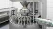 © twilight mist - Industrial pill press machine operates in a sterile laboratory environment.