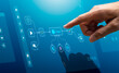© Sutthiphong - Hand pointing at digital workflow interface with AI agent node, process flow diagram, and connected system icons, representing automation workflow, data integration, and intelligent system operation