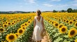© DEANNOVA - Person Standing in Sunflower Field Happiness Concept