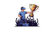 © Carol - Victory and achievement concept with a man in VR holding a trophy
